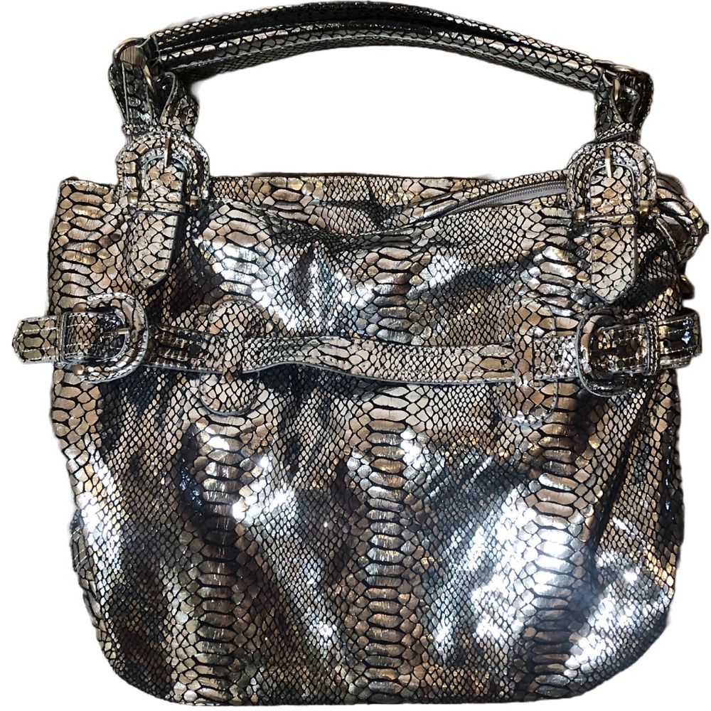 Metallic Sliver Snakeskin Purse